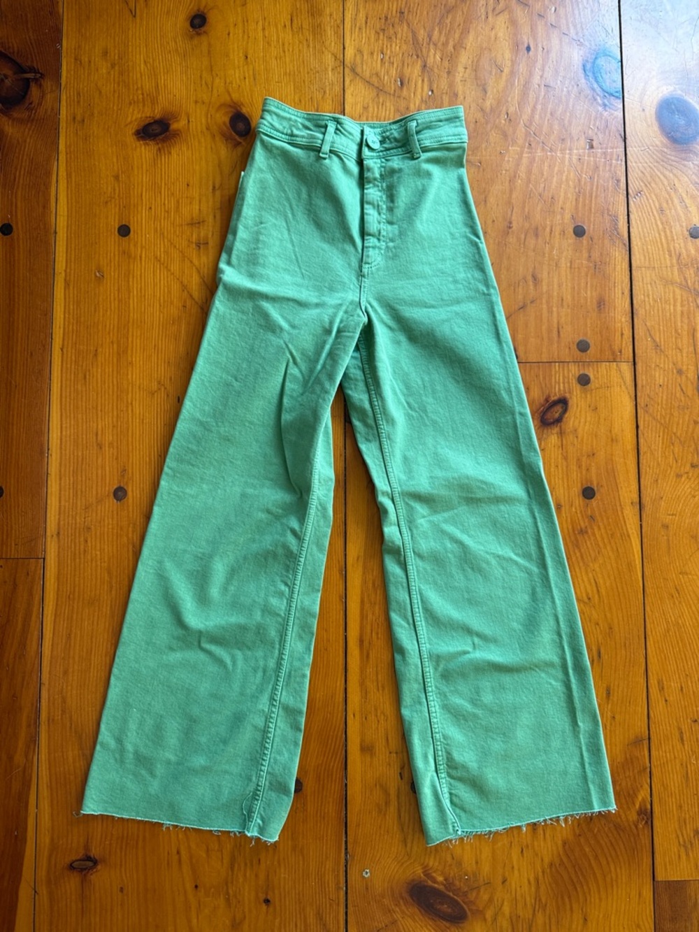 Zara Green High-Rise Wide Leg Jeans